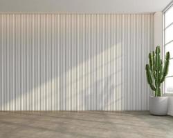 loft stil tömma rum med minimalistisk vit spjäla vägg. 3d tolkning foto