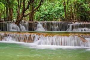 landskap av huai mae khamin vattenfall srinakarin nationell parkera på kanchanaburi thailand.huai mae khamin vattenfall andra golv man kamin foto