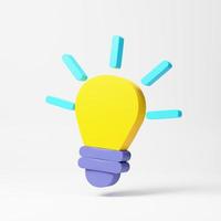 3d tolkning tecknad serie minimal stil gul ljus Glödlampa ikon. aning, lösning, företag, strategi begrepp. foto