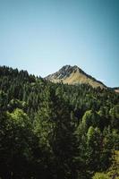 majestätisk bergen i de alps täckt med träd och moln foto