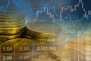 aktiemarknad investering handel finansiella, mynt och diagram diagram eller forex för att analysera vinst finans affärs trend data bakgrund. foto