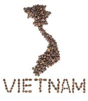 karta över Vietnam gjord av rostade kaffebönor isolerad på vit bakgrund foto