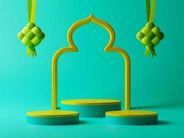 3d illustration av tömma cylinder produkt visa och islamic festival dekorativ element för ramadan kareem befordran försäljning reklam kampanj foto