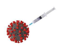 spruta med vaccin för virus coronavirus covid 19. isolerat på vit bakgrund foto