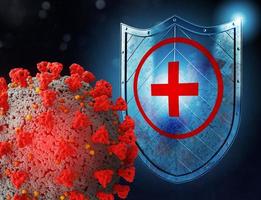 skydda skyddar från virus ge sig på. begrepp av sluta pandemi av covid 19 krona virus. 3d illustration foto