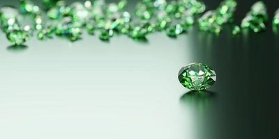 grön diamant grupp på glansig bakgrund mjuk fokus 3d illustration tolkning foto