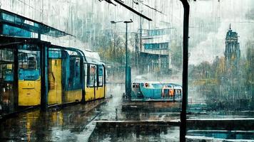 dyster landskap av de metro i de regn. abstrakt illustration konst foto