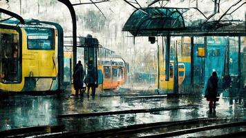 dyster landskap av de metro i de regn. abstrakt illustration konst foto