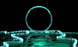 3d framställa abstrakt cirkel teknologi begrepp bakgrund med blå lampor. foto