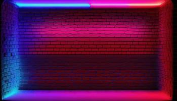 neon rum ett bild av en rum eller Plats upplyst förbi neon belysning, ofta Begagnade till skapa en trogen eller retro-futuristisk atmosfär i design och visuell media foto