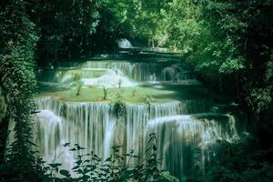 de skön vattenfall i djup skog foto