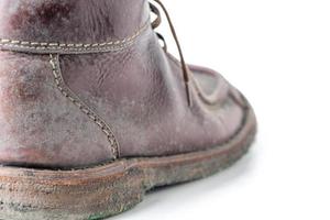 svamp på brun läder stövlar skor isolerat på vit foto
