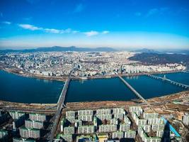 Flygfoto över staden Seoul, Sydkorea foto
