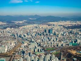 Flygfoto över staden Seoul, Sydkorea foto