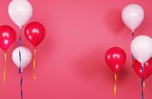 födelsedag och fest händelse hälsning mall. röd med vit födelsedag ballonger bakgrund 3d tolkning illustration foto
