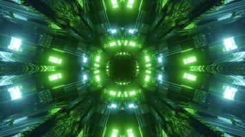 glänsande futuristisk tunnel med grön belysning 3d illustration foto