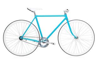 eleganta kvinnor blå cykel isolerat på vit foto