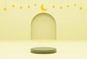 plattform med gul bakgrund stjärna, ramadan kareem och islamic begrepp. 3d illustration tolkning foto