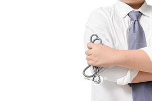 medicin läkare med stetoskop i hand isolerat på vit bakgrund, foto