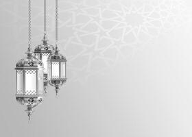 ramadan kareem. islamic hälsning mall med ramadan för tapet design. affisch, media baner . silver- lampa och en halvmåne på en grå foto