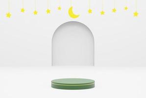 plattform med vit bakgrund stjärna. ramadan kareem, eid och islamic begrepp. 3d illustration tolkning foto