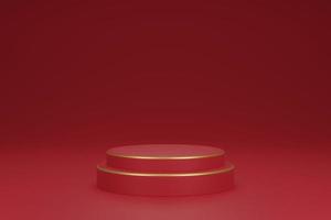 3d tolkning av minimal lyx röd och guld podium för produkt presentation bakgrund foto