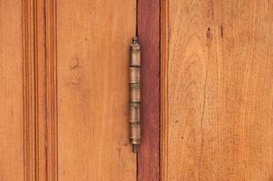 Hem hårdvara, stänga upp av tunna gångjärn tillverkad av rostfri stål på trä- dörr foto