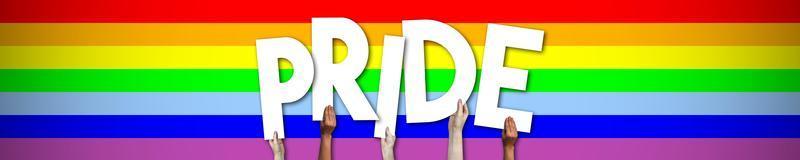 homosexuell stolthet baner - mänsklig händer innehav färgrik brev foto