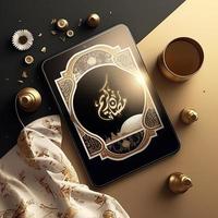 ramadan kareem hälsning bakgrund islamic illustration vektor design med skinande lyktor och arabicum kalligrafi bakgrund vektor illustration foto