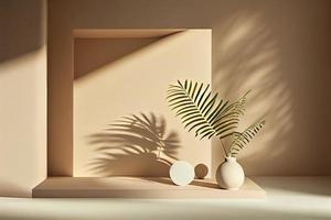 minimalistisk abstrakt mild ljus beige bakgrund för produkt presentation med ljus och och invecklad skugga foto