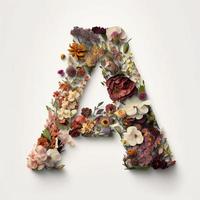 brev en tillverkad av blommor och löv. blomma font begrepp, skapas med generativ ai foto