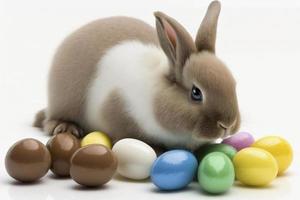 söt liten kanin med påsk ägg, skapas med generativ ai foto