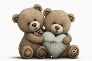 två söt leksak björnar med hjärta, skapas med generativ ai foto