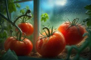 tomater i de växthus, skapas med generativ ai foto