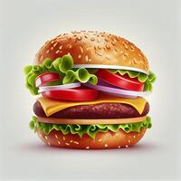 stor saftig neo burger på vit bakgrund - ai genererad bild foto