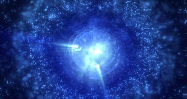 abstrakt trogen lysande blå ljus runda sfär kosmisk stjärna från magi hög tech energi på Plats galax bakgrund. abstrakt bakgrund foto