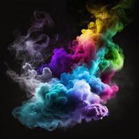 fantasi färgad rök dimma och moln på svart generativ ai foto
