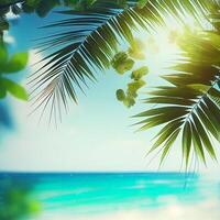 sandig tropisk strand, suddig bokeh bakgrund - ai genererad bild foto