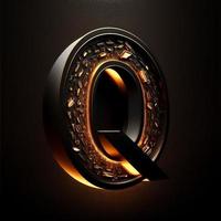 logotyp för de brev q med en modern klassisk stil ,3d alfabet på svart bakgrund foto