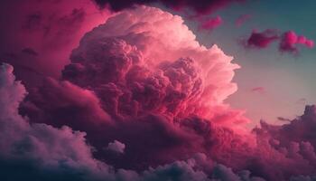 generativ ai, rosa magenta fantastisk moln, himmel och landskap. mild färger och med ljus lampor foto