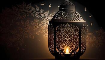ramadan kareem natt lykta. ai genererad foto