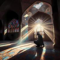 bön- på moskén. ai genererad foto