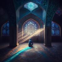 moslem bön på moskén. ai genererad foto