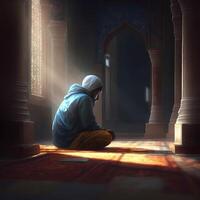 moslem bön på moskén. ai genererad foto