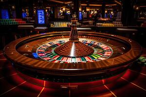 kasino roulett stänga upp. roulett hjul. hasardspel missbruk. skapas med generativ ai foto