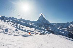 naturskön soluppgång eller solnedgång se av matter - ett av de mest känd och ikoniska swiss berg, zermatt, valais, schweiz foto