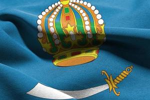 3D illustration flagga i Astrakhan oblast är en region i Ryssland. foto