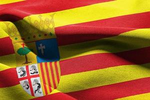 3d illustration flagga av aragon är en region i Spanien. vinkar på t foto