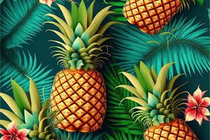 ai genererad ananas mönster med tropisk hawaiian och exotisk bakgrund. foto