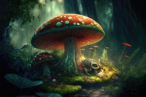 fantasi svamp tapet i de skog. ai genererad foto